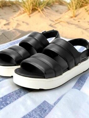 Ugg NWOT Zayne Sling Back Platform Sandal Black Leather Upper Women 7